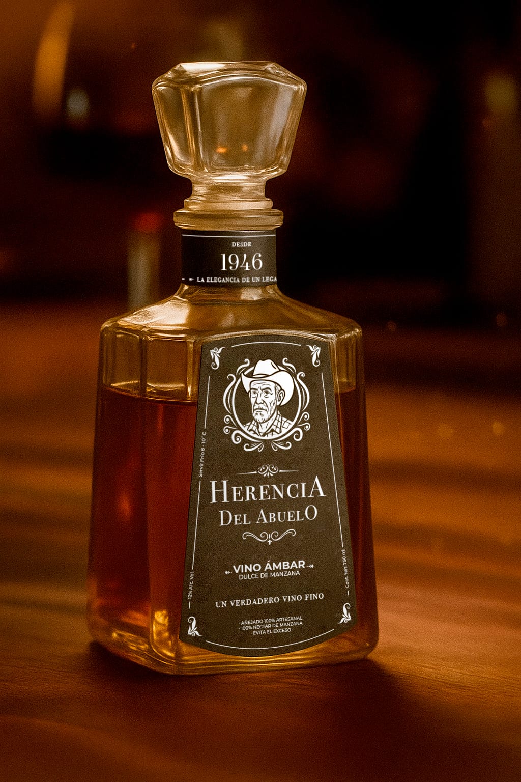 Botella de vino ámbar